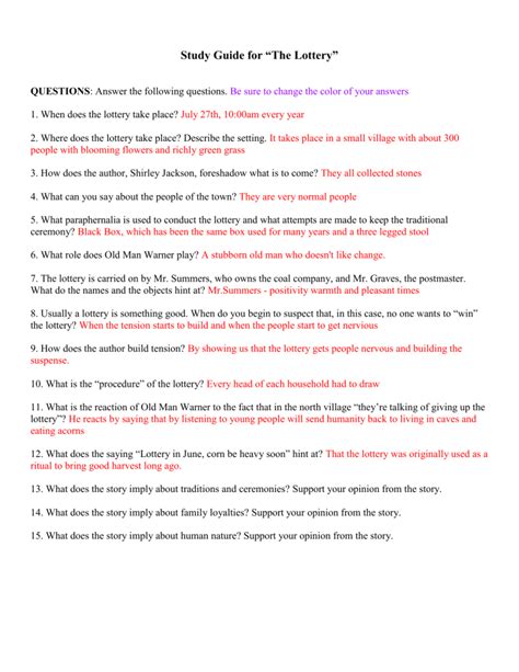 The Lottery: Study Guide .